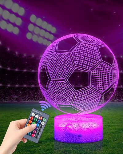 Fussball Geschenke Jungen Kinder Mädchen, 3D Nachtlicht Optische Täuschungs Deko lampe mit 16 Farben Ändern und Fernbedienung, Fußball Geburtstag Weihnachtsidee für Jungen Mädchen
