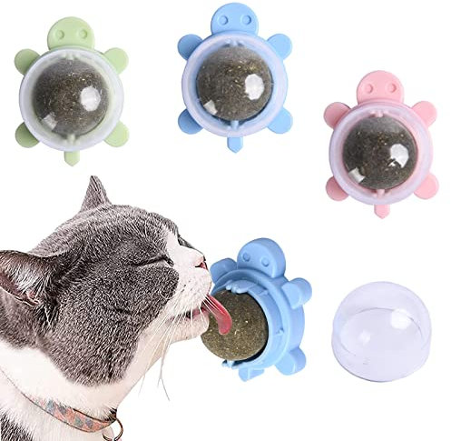 Herbe à Chat Catnip Balls Boule Herbe a Chat Rotative à 360 ° Boule d Herbe à Chat Murale Balles Murale Herbe a Chat Nettoie Efficacement Les Dents et Augmente L'appétit (Paquet de 3)