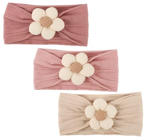 DRESHOW 3 Pezzi Fasce Floreali per Ragazze Nylon Elasticizzato Accessori per Capelli Fatti a Mano per Neonati Bambini Bambine