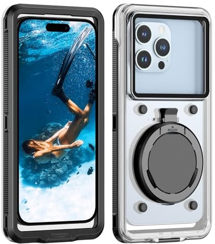 Lanhiem Universal Waterproof Phone Case for Diving Snorkeling Surfing, IP68 Underwater Case with Lanyard for Outdoor Photo Video Swimming. Fit for iPhone Galaxy Huawei All Series (Clear/Black)