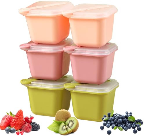 6er Pack Babybrei Einfrieren Behälter, Beikost Baby Zubehör, 150ml Babynahrung Aufbewahrung, Beikost Einfrieren Behälter, 100% Lecksicher, BPA-frei, Mehrfarbig, Spülmaschinenfest (B-6 Stück)