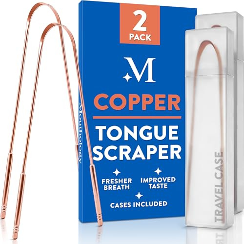 Mouthology Raspador de lengua de cobre para adultos (paquete de 2), reduce el mal aliento, rascador de lengua de metal, limpiador de lengua, raspador de lengua, limpiador de lengua para adultos,