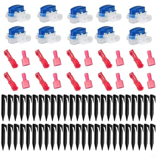 FUBESK Boundary Cable Kit Cable Connectors And Terminals Set 50 Pegs Provided For Bosch Robot Lawn Mower, 50 Pegs, 10 Cable Connectors, 10 pairs of Red Wire Connection Terminals