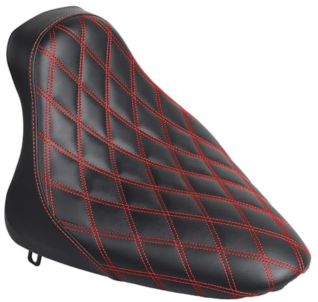 XMMT Leather Driver Solo Seat Cushion For Harley Softail Fat Boy FLSTF Night Train Softail Springer Heritage Springer Heritage Softail 2000-2007, Red Stitching