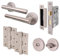 EAI Satin Nickel Bathroom Door Handle Set | Round T-Bar Internal Door Handles, Thumb Turn & Release Set, Lock (80mm case) & Hinges (76mm) | Satin Oliena Range