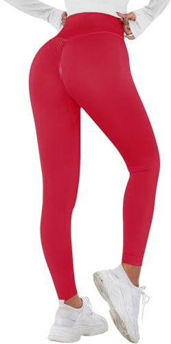 Zhiaek Sport Leggings Damen Booty Scrunch Push Up Blickdicht Sportleggins Lang Nahtlose Gym Leggings High Waist Seamless Yoga Hosen Sporthose Rot S