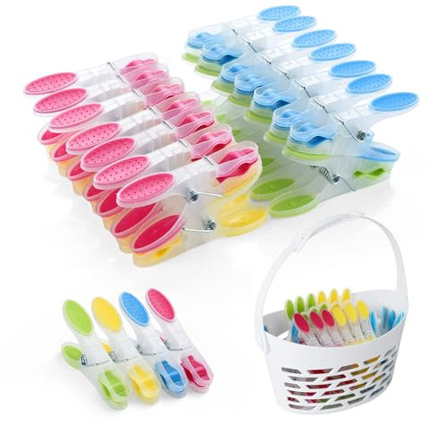 AiQInu Lot de 40 Pinces à Linge en Plastique avec Panier, Antidérapantes Epingle a Linge, Multicolores Clip avec Rembourré Doux pour Serviettes Chaussettes Underwears et Vêtements