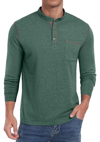 Sailwind Henley Shirt Herren Baumwolle Langärm T-Shirt Klassisch Mit Knopf Beiläufig Sweatshirts Für Männer (Grün Vielfältig, M)