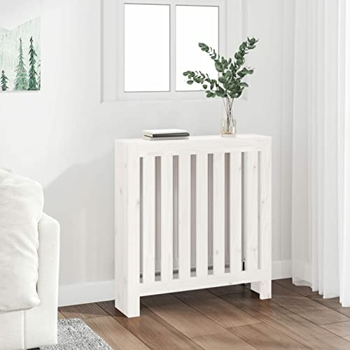 Homgoday Heizkörperverkleidung Heizkörperabdeckung modern Lamellen-Design Heizkörper Radiator Abdeckung für Wohnzimmer/Schlafzimmer/Küche Weiß 79,5x19x84 cm Massivholz Kiefer