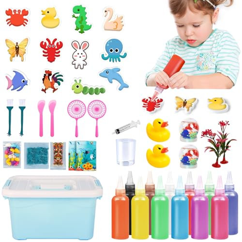 IEEILULU Gels Magiques 3D CréAtifs, Elfe d'eau Magique avec 12 Bouteilles de Gel Coloré,Jouet en Gel d'eau Kit Créatif Enfant, Aqua Gelz pour Enfants Garçons et Filles Cadeau (120ML-1)