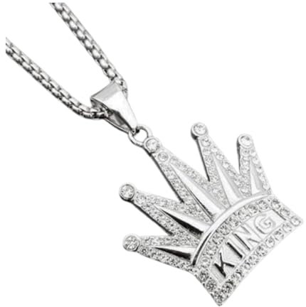 Sopodbacker Während Halskette Ketten Schmuck Herren Frauen Anhänger Necklacehip-Hop Simple King Crown Anhänger Silber + Kette 60Cm