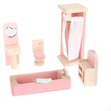 TOYANDONA Dollhouse Bathroom Set, Doll House Furniture Toys for Dollhouse Bathroom, Tub Sink Toilet & Mirrow, Dollhouse Toilet Basin Bathtub Mirror Doll Dollhouse Bathroom Accessories