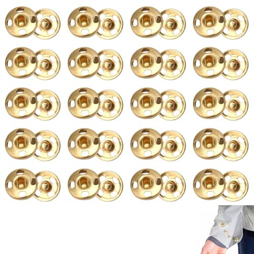 20 Sätze Annähen Druckknöpfe aus Metall, Druckknopf Gold Metall Groß Druckknöpfe zum Annähen für Nähen von Kleidung, Kleidern Rucksäcken DIY-Geldbörsen Kunsthandwerk