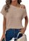 Sthxyfaith Summer Tops for Women 2025 Waffle Knit Short Sleeve T Shirts Cold Shoulder Cross Straps Business Casual Loose Cute Comfy Work Office Blouses Spring Outfits Clothes Apricot Large