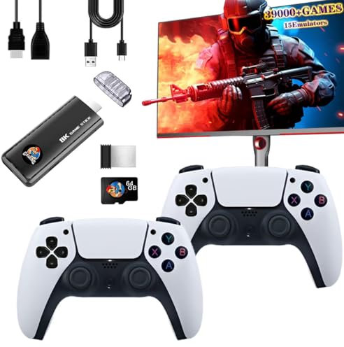 2025 Cortex processor Wireless Retro Game Console, HD Classic Games Stick Built in Emulators with 39000+ Games 15 Emulators and Dual 2.4G Wireless Controllers, 4K HDMI Output, Plug and Retro Play Vide