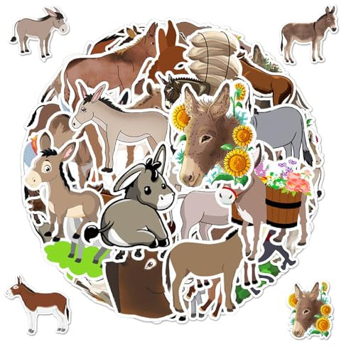 RELKLYU 100 Cartoon Eselaufkleber, Süße Tieraufkleber, Kreative Graffiti -Aufkleber, Dekoration Von Wasserbechern, Koffern, Gitarren.