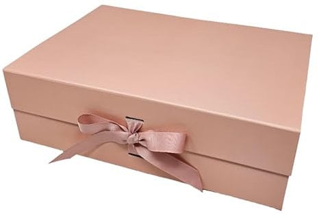 Luxury A4 Size White Folding Magnetic Closure Gift Box with Changeable Ribbon - L31cm x W22cm x H10cm (Rose gold)
