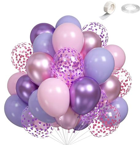 60 Stück Luftballons Rosa Lila,12” Macaron Latex Ballons,Konfetti Ballons,Helium Luftballons,Partyballon Deko für Geburtstag Valentinstag Jubiläum Hochzeit Graduierung Feier Party
