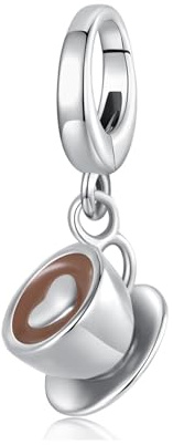 Love Heart Coffee Cup Charms 925 Sterling Silver Bead Fits Pandora Bracelet Necklace for Women
