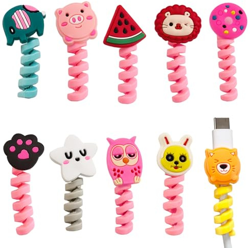 10 Pack Cute Animal Silicone Cable Protectors Universal USB Charger Cord Savers for Phone Tablet Adorable Cat Owl Pig Design Cable Guards