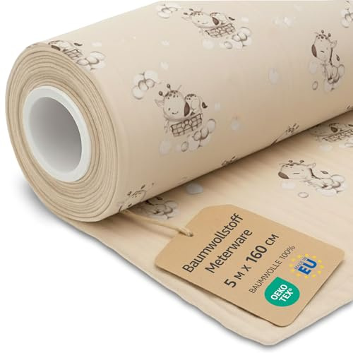 Stoff Meterware Baumwollstoff 5 M x 160 cm - Stoffe zum nähen aus reine baumwolle fabric futterstoff dekostoff für patchwork canvas und sewing nähstoff Oeko-Tex Giraffen