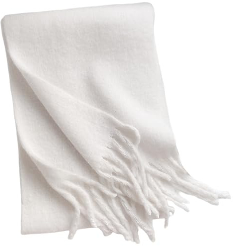 Licsaliwe Vit Sjal, stor mjuk vinterhalsduk för damer, tjock, varm tofs, elegant, fluffig halsduk för kallt väder/15 x 91 cm