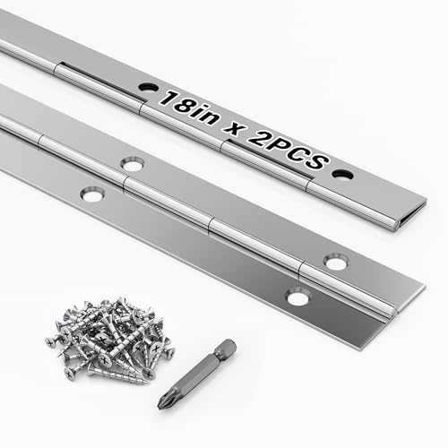 Arwnnklo 2 pcs Continuous Piano Hinges,18x1.2,0.047 inch Leaf Thickness | 304 Stainless Steel, Heavy Duty Piano,Suitable for Piano cabinets, cupboards, and Various DIY,RV modifications, doors