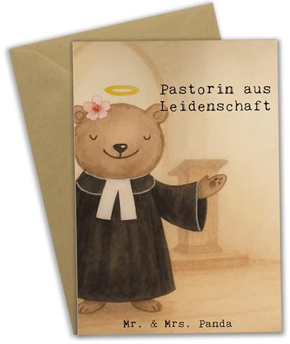 Mr. & Mrs. Panda Klappkarte Pastorin Leidenschaft Design - Geschenk, babykarte, Glückwunschkarte, hochzeitskarten, osterkarten, weihnachtskarten, einladungskarten, Kirche, Pfarrerin, Spruch