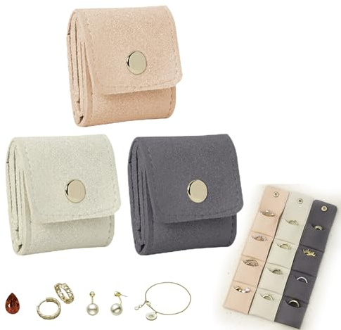 3 Stück Reise Schmucktasche, Kleine Reiseschmucktasche, Faltbare Mini Schmuck Reisetasche, Reise Schmuckbeutel, Schmuck Organizer, Kleines Schmuckkästchen, Tragbare Reises Schmuckrolle Mit Schnalle