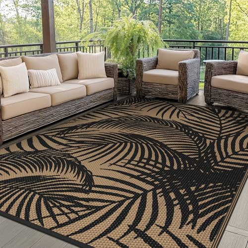 GENIMO Outdoor Teppich Wetterfest 120x180cm Palmenblatt Tropisch Schwarzbraun
