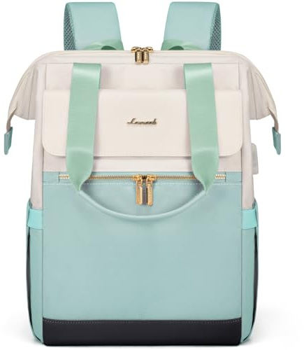 LOVEVOOK Rucksack Minzgrün, Moderner Laptop Schulrucksack, Schultasche Teenager Backpack Women Elegant Tagesrucksäcke Handtasche 2 in 1, 15,6 Zoll für Uni Büro Arbeit, Beige & Minzgrün