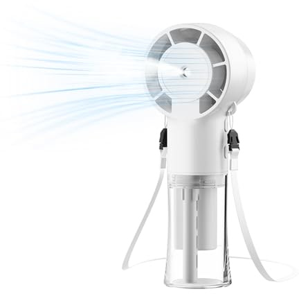 Handheld Fan, Portable Hand Held Fan with Water Mist Spray, Mini USB Rechargeable Hand Fan with 4 Speeds, Lightweight Small Desk Fan Desktop Cooling fan for Travel, Outdoor, School, Office (White)