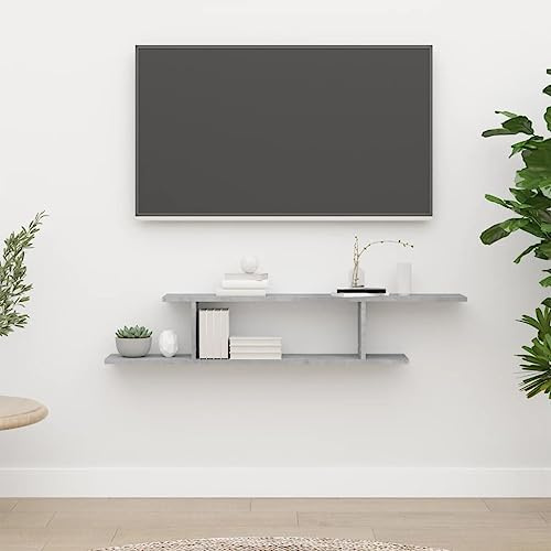 QJBSAVVA Wall Mounted TV Shelf Concrete Grey 125 x 18 x 23 cm Engineered Wood Floating Shelves for Living Room Bedroom Kitchen Robust Asymmetrical Storage Rack for DVDs Books Decor