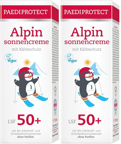 PAEDIPROTECT Alpinsonnencreme für Kinder und Erwachsene 30 ml LSF 50+, Sonnencreme Gesicht ideal für den Winter, Sonnenschutz mit Jojobaöl, parfümfrei & ohne Mikroplastik (Packung mit 2)