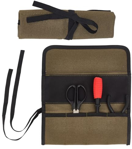 NICENEEDED Small Canvas Chisel Roll, 4 Pockets Tools Wrench Roll Up Pouch Metal Pry Bar Plier Chisel Carrying Case, Tool Roll Organizer for Mechanic Electrician Plumber Carpenter