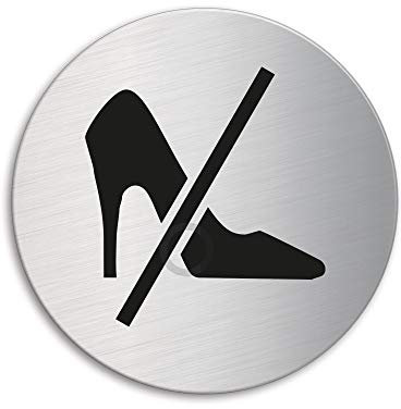 Plaque de Porte - Talons Aiguille Interdits Ø 75 mm Acier Inoxydable brossé fin auto-adhésif No.39067