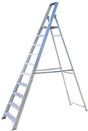 BPS Access Solutions 10 Step Industrial Platform Step Ladder/Ladders - Blue Aluminium Alloy Steel - 150kg Load Capacity - 5.1m Max Height