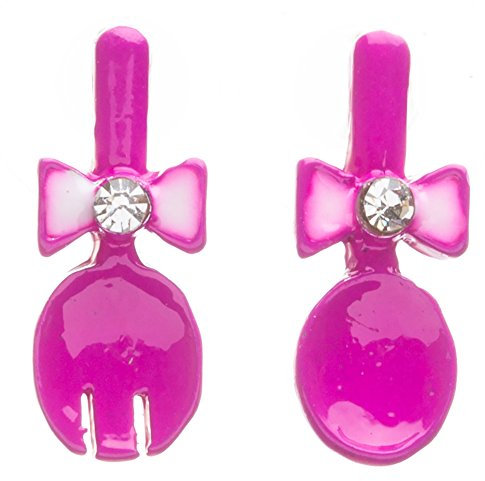 ACCESSORIESFOREVER Funky Fashion Crystal Rhinestone Adorable Spoon And Fork Earrings E706 Pink