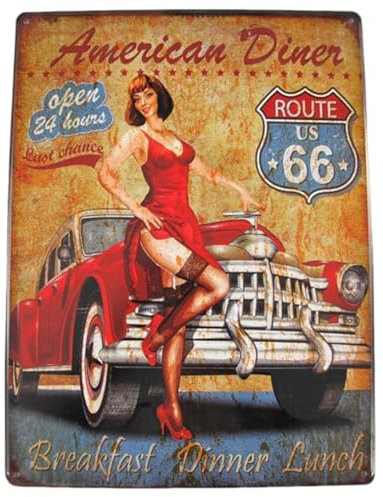 Blechschild, Reklameschild American Diner, Route 66, Kneipen Schild, 40x30 cm