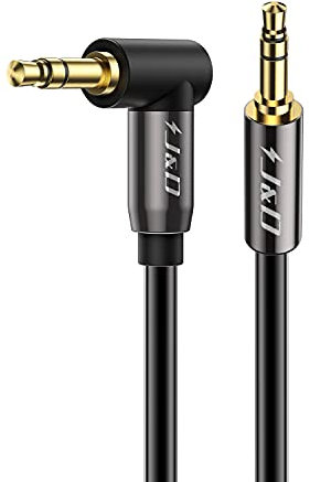 J&D 3.5mm Stereo Audio Aux Jack to Jack Gold Plated Cable 90 Degree Right Angle Compatible for iPhone, Galaxy, Speakers or All Other Devices, 2.7 Meter