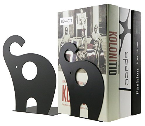 Niedliche Buchstützen aus Metall mit Cartoon-Elefanten-Muster, für Kinder, Schule, Bibliothek, Schreibtisch, Arbeitszimmer, Heim, Büro, Dekoration, Geschenk Schwarz