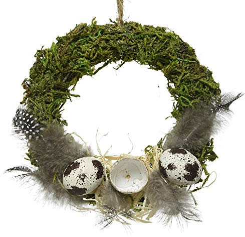Kaemingk dekorativer Mooskranz Dekokranz mit Eiern und Federn als Osterdeko ca. 15 cm Durchmesser Preis für 2 Stück