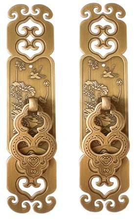 Tiazza 2Pcs Vintage Style Embossing Pattern Pulls Handle Bookcase Wardrobe Drawer Pure Copper Double Door Handle