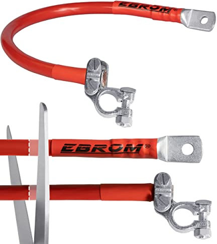 EBROM Batteriekabel mit Polklemme (+) Anschluss links, 50 mm² rot, fertig konfektioniert, 50 mm2, ab 30 cm bis 2 m, Ringösen/Kabelschuhe M6/M8/M10/M12/ohne, Ihre Auswahl: 50mm2, 150 cm Kabelschuh M10