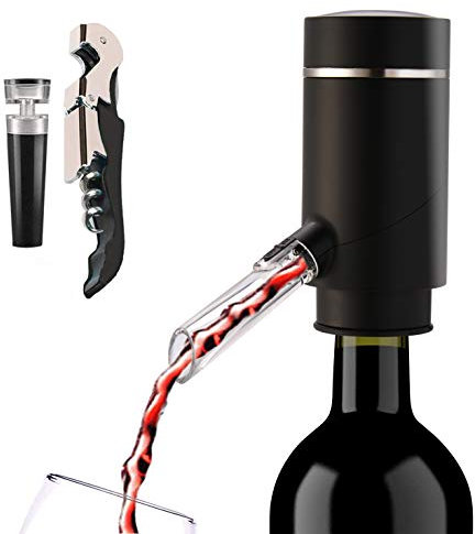 Electric Wine Aerator, Wine Dispenser Pump, Automatic Wine Pourer, Instant Wine Decanter, One-Touch Wine Oxidizer with Retractable Tube, Portable and USB Rechargeable, Matte Black