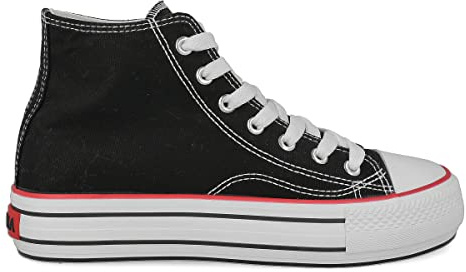 PAYMA - Baskets en Toile pour Femme, Bas Haut, Sneakers Canvas Tennis Chaussures Casuel de Sport. Platform Style. Semelle Simple et Double. Pointe en Caoutchouc. Noir, Rouge, Bleu et Blanc.
