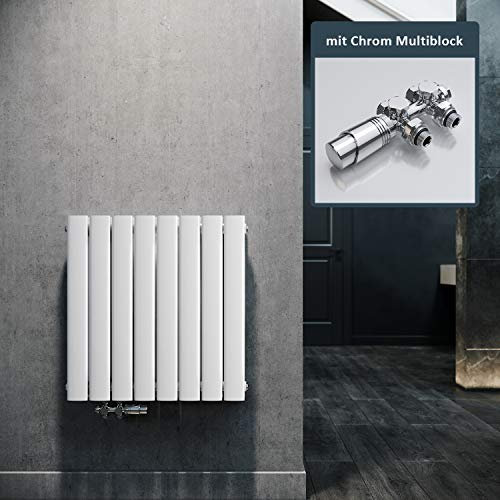 ELEGANT Radiador de diseño horizontal con cromo, multibloque, 630 x 616 mm, doble capa, color blanco