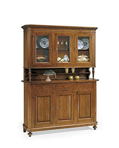 Mar.c.a. Design, Alacena de Cocina, Mueble de Madera, Nogal - Comedor y Salón Estilo Clásico - Vitrina 150x43x218H para Varios Usos Con Cajones, Estantes y Puertas - Made in Italy