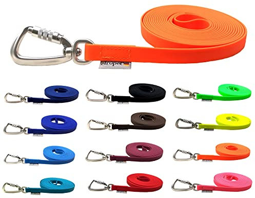 Schleppleine Biothane Hundeleine große Hunde 1m / 2m / 3m / 5m / 10m / 15m Sicherheitshaken (10m OHNE Handschlaufe, Neonorange)