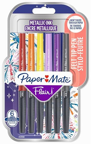 PAPER MATE 95239 Blister Pack of 6 Flair Markers Nylon Multicoloured, Metallic
